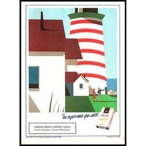 1987 Kent Cigarettes Vintage Print Ad Graphic Lighthouse Seashore Wall Art Photo